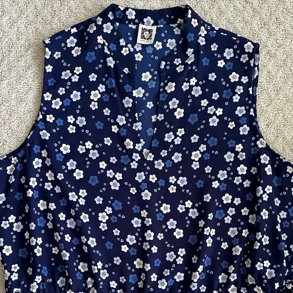 Anne Klein Floral Print V-Neck Midi Dress Size 16/18 Blue/White Office Summer - Picture 3 of 10